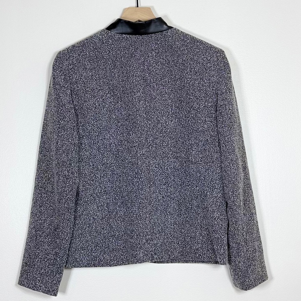 Kasper Womens Blazer Size 12 Gray Tweed Faux Leather Tuxedo Collar Career - Picture 3 of 13